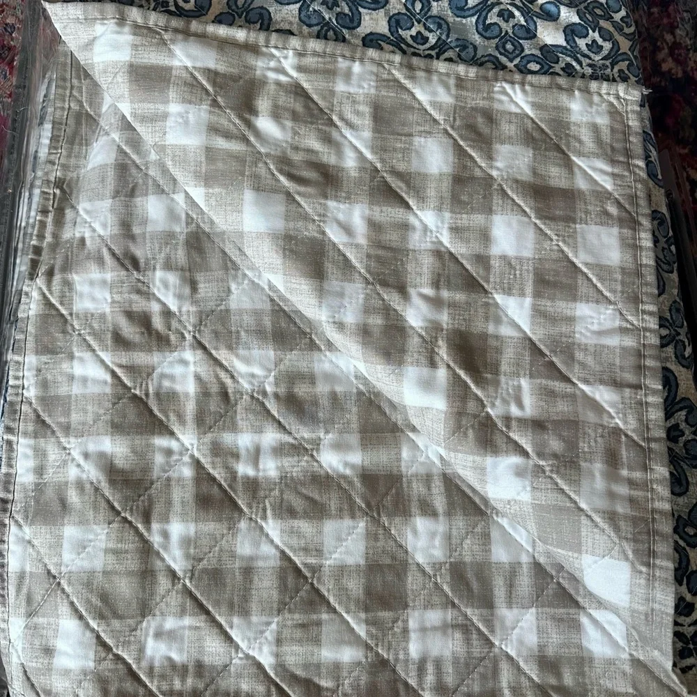 Reversible Comforter and Quilt Bedding Set-Blue, White, Taupe Pattern-Twin/T-XL